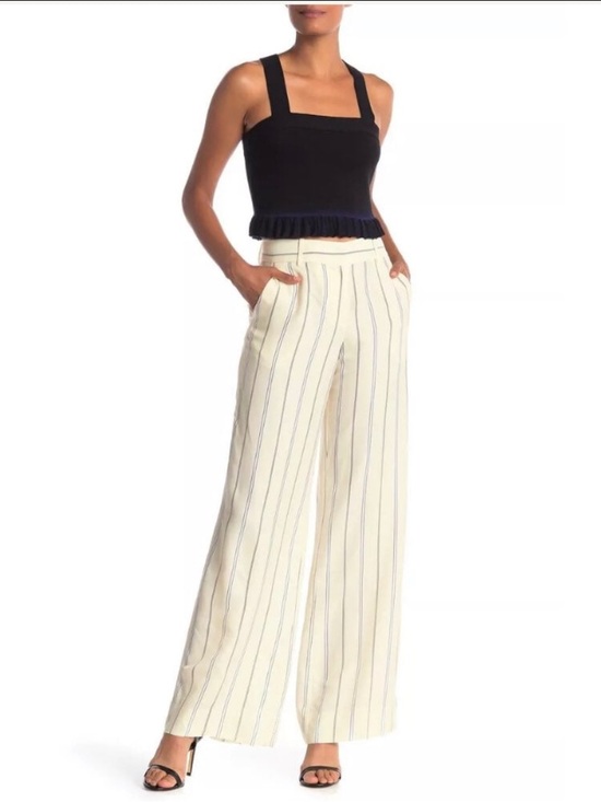 10 Crosby Derek Lam Pants - Derek Lam Light Yellow Wide-Leg Pants with Black & White Pinstripes SZ 8 EUC